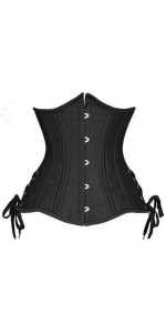 Black Satin Double Steel Boned Curvy Cut Waist Cincher Corset