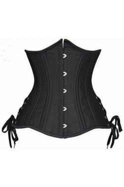 Black Satin Double Steel Boned Curvy Cut Waist Cincher Corset