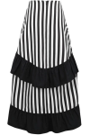 Black and White Striped Long High Low Skirt