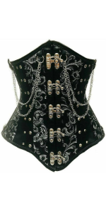 Chained Steel Boned Black Brocade Underbust Corset