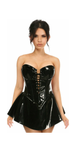 Black PVC Steel Boned Corset Dress