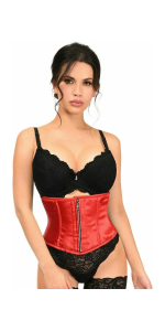 Red Satin Steel Boned Mini Cincher Zip Front Corset