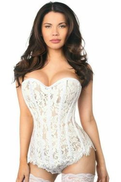 Elegant White Lace Rhinestone Steel Boned Corset