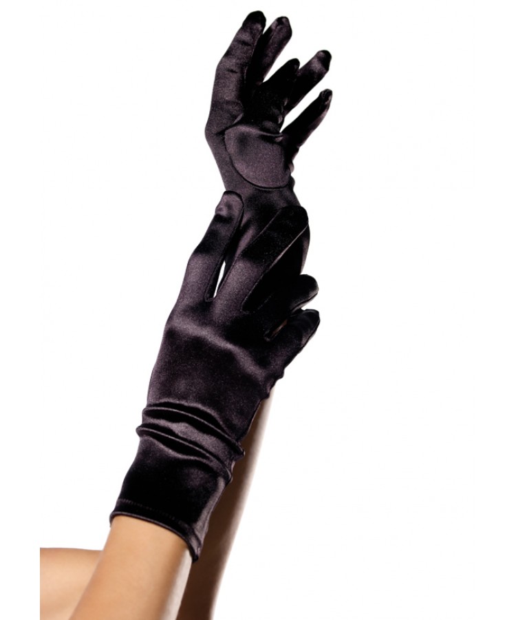 Wrist Length Satin Gloves in Black 