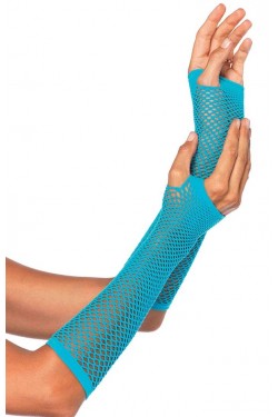 Neon Blue Triangle Net Fingerless Gloves