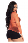 Neon Orange Fishnet Long Sleeve Shirt