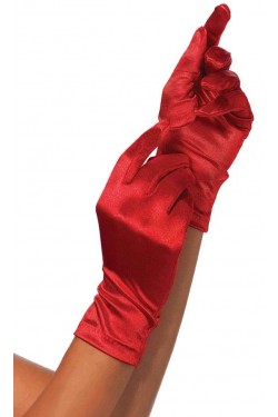 Red Wrist Length Satin Gloves