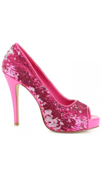 Hot Pink Flamingo Sequin Peep Toe Pumps