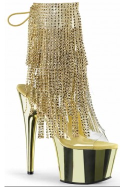 Gold Rhinestone Fringe Platform Ankle Boots