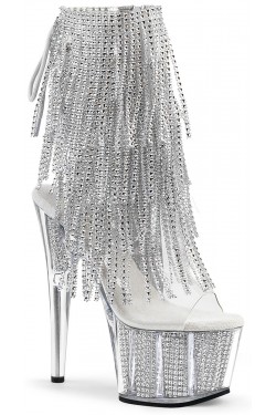 Rhinestone Fringed Silver 7 Inch Heel Ankle Boots