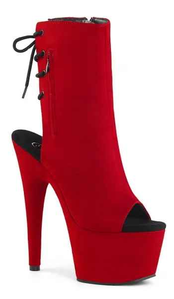 Red Suede Peep Toe and Heel Platform Ankle Boots